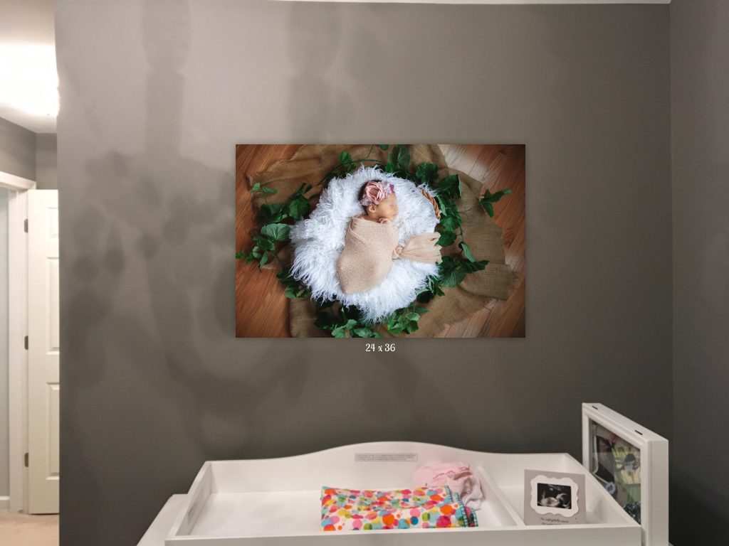 newborn photography canvas print in nursery,